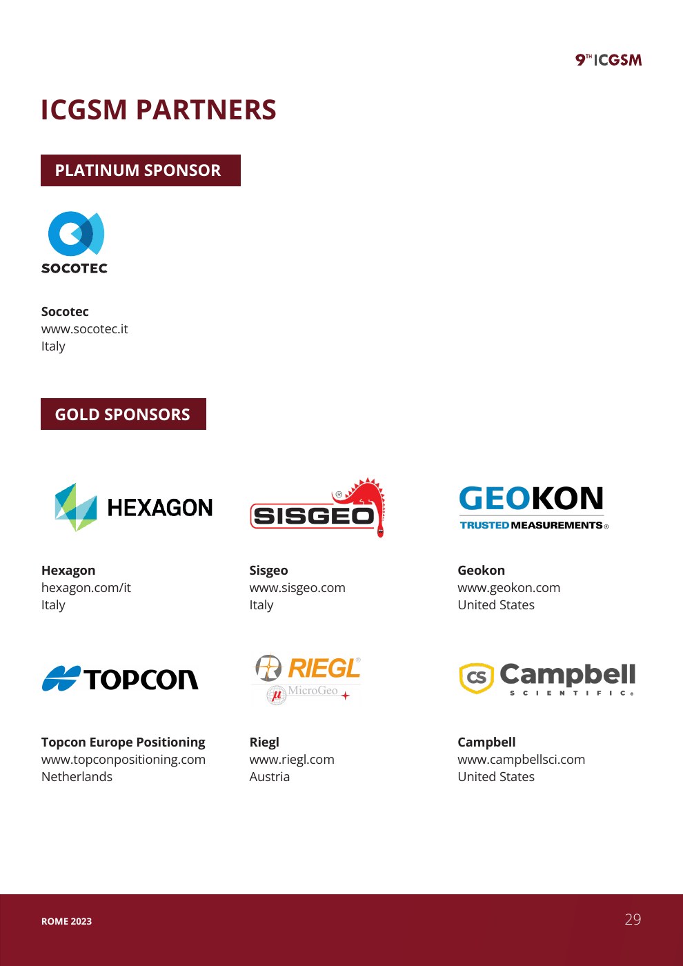 Sponsor page from the 2023 ICGSM handout, page 29