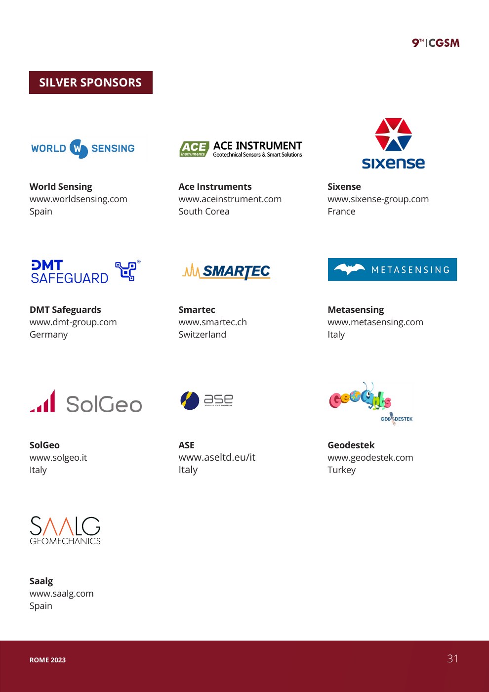 Sponsor page from the 2023 ICGSM handout, page 31