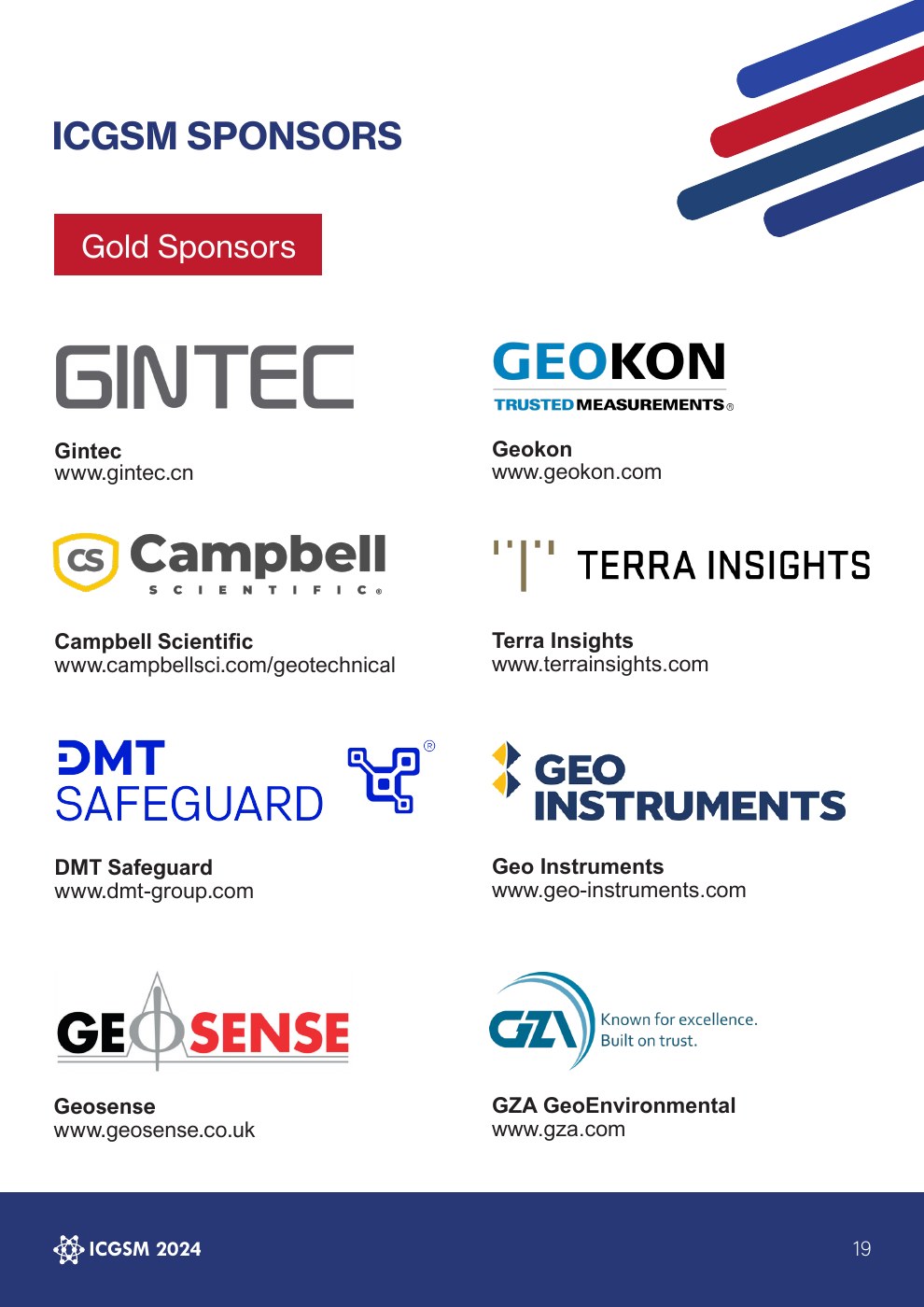 Sponsor page from the 2024 ICGSM handout, page 19
