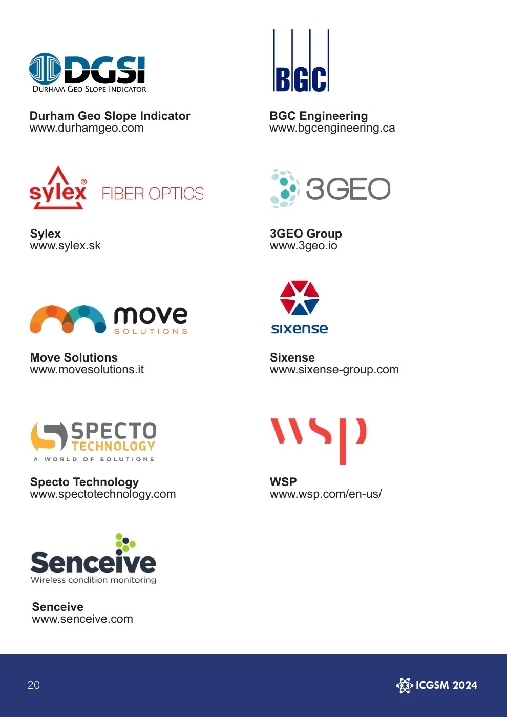 Sponsor page from the 2024 ICGSM handout, page 20