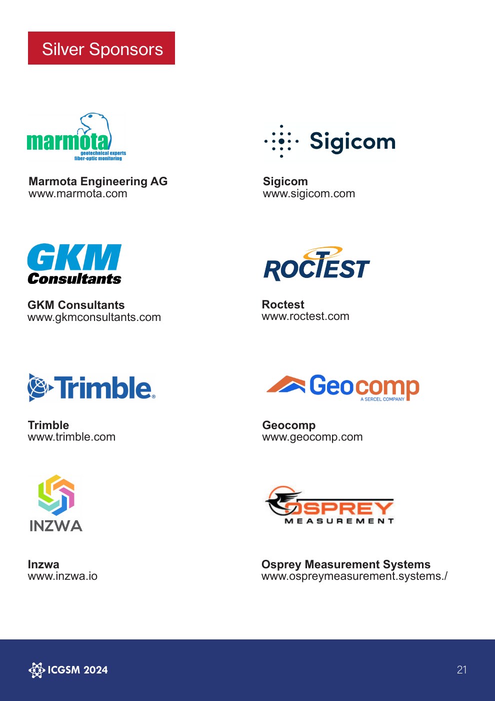 Sponsor page from the 2024 ICGSM handout, page 21