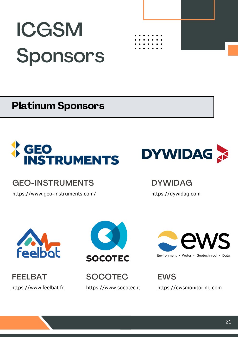 Sponsor page from the 2025 ICGSM handout, page 21