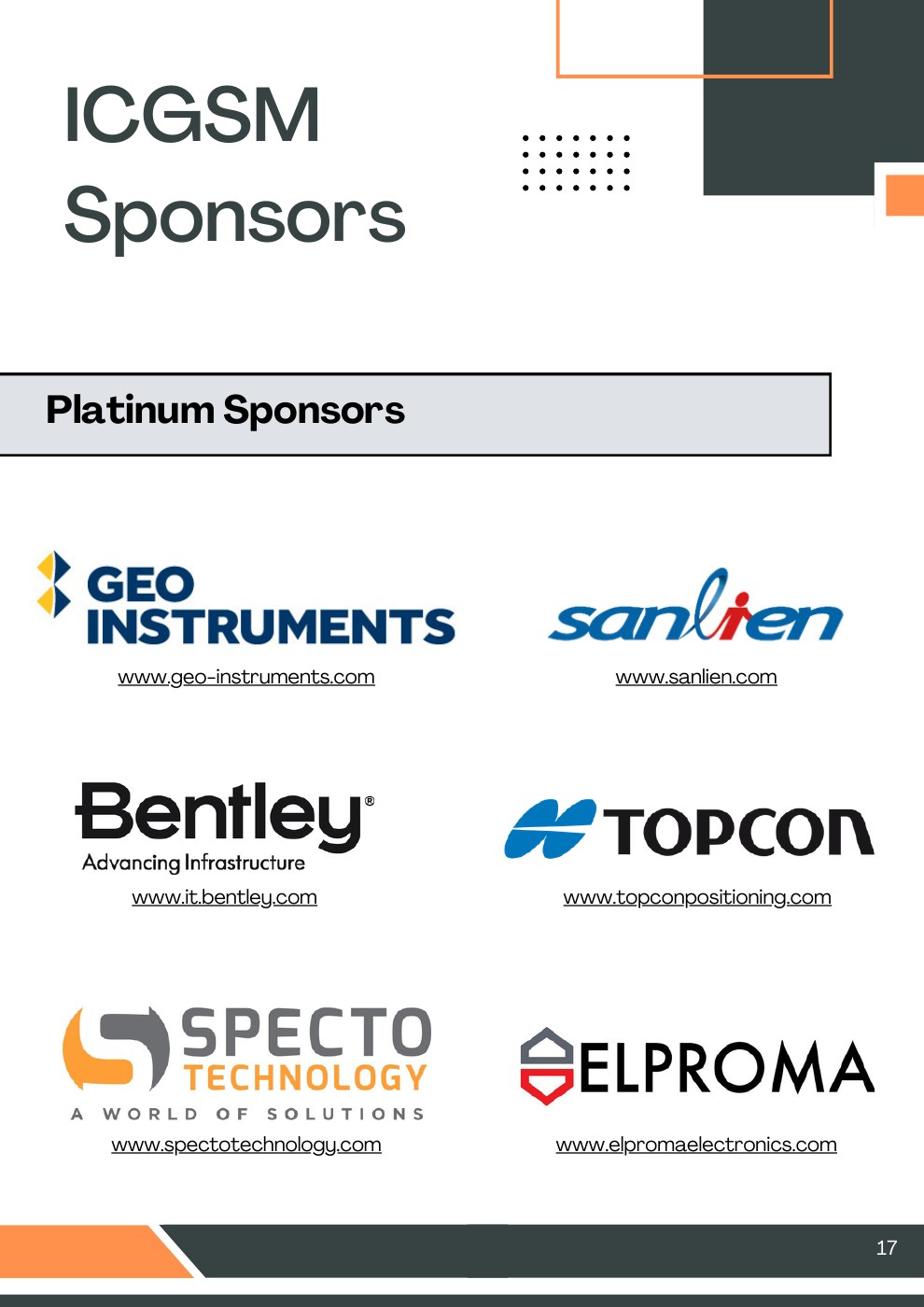 Sponsor page from the 2026 ICGSM handout, page 17