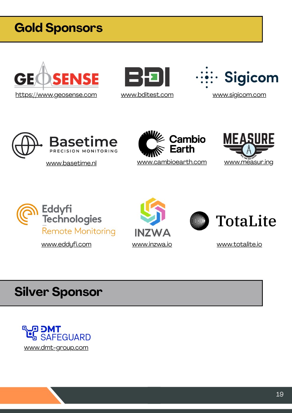 Sponsor page from the 2026 ICGSM handout, page 19